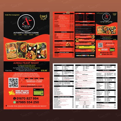 130 GSM A3 Menu Printing - Restaurant & Café Menus